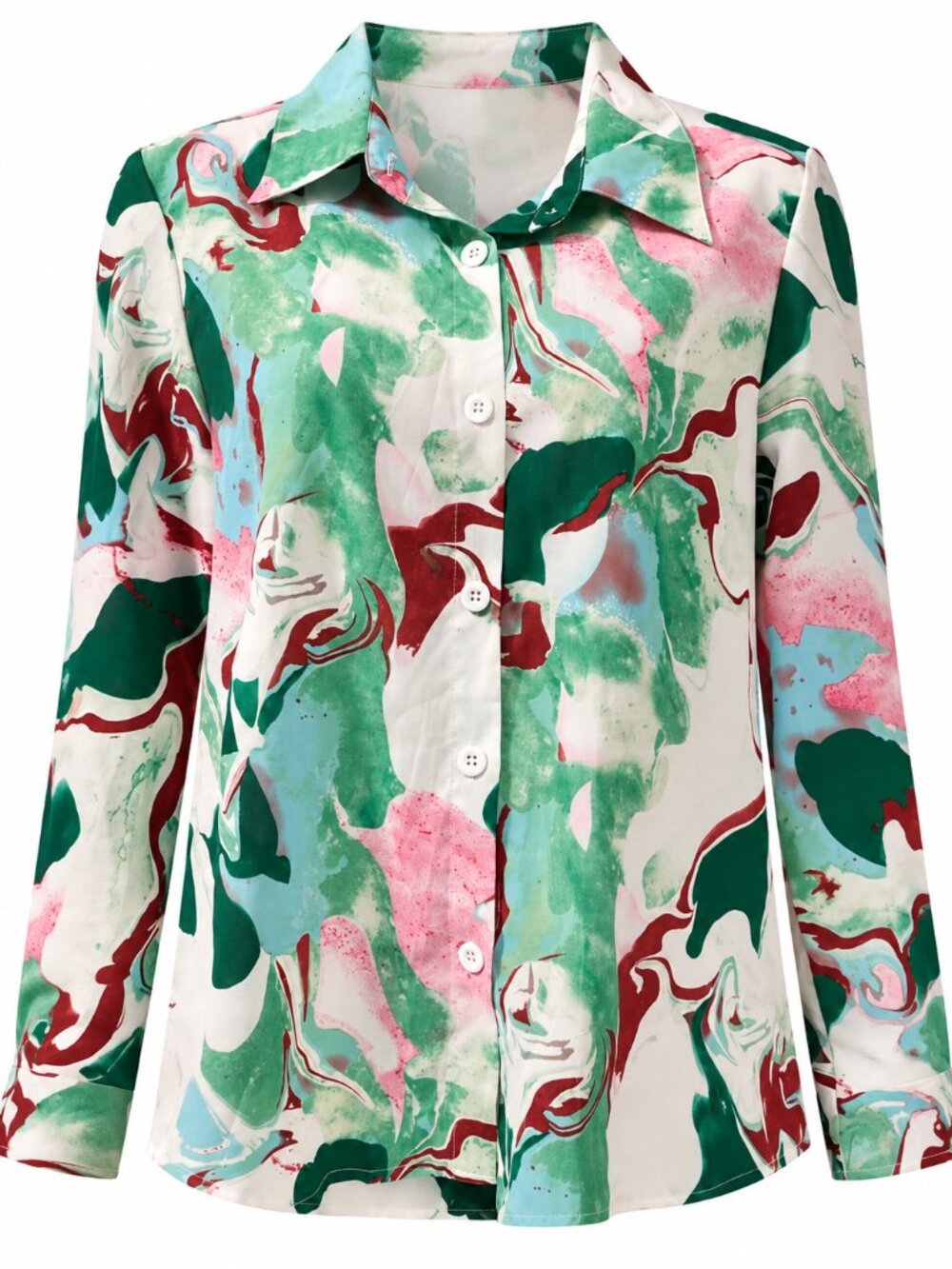 SHEIN Abstract Marble Button-Up Blazer Jacket - Green/Pink/Red